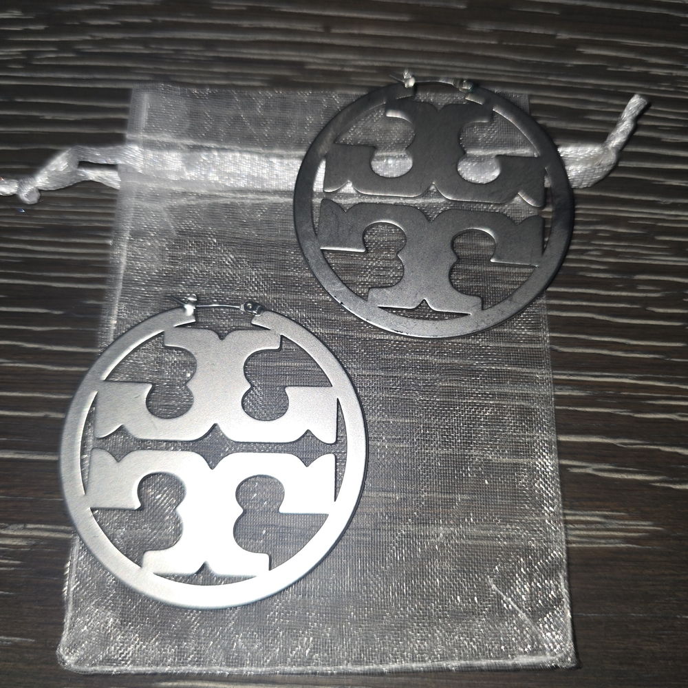 Tory Burch Silver Logo Earrings